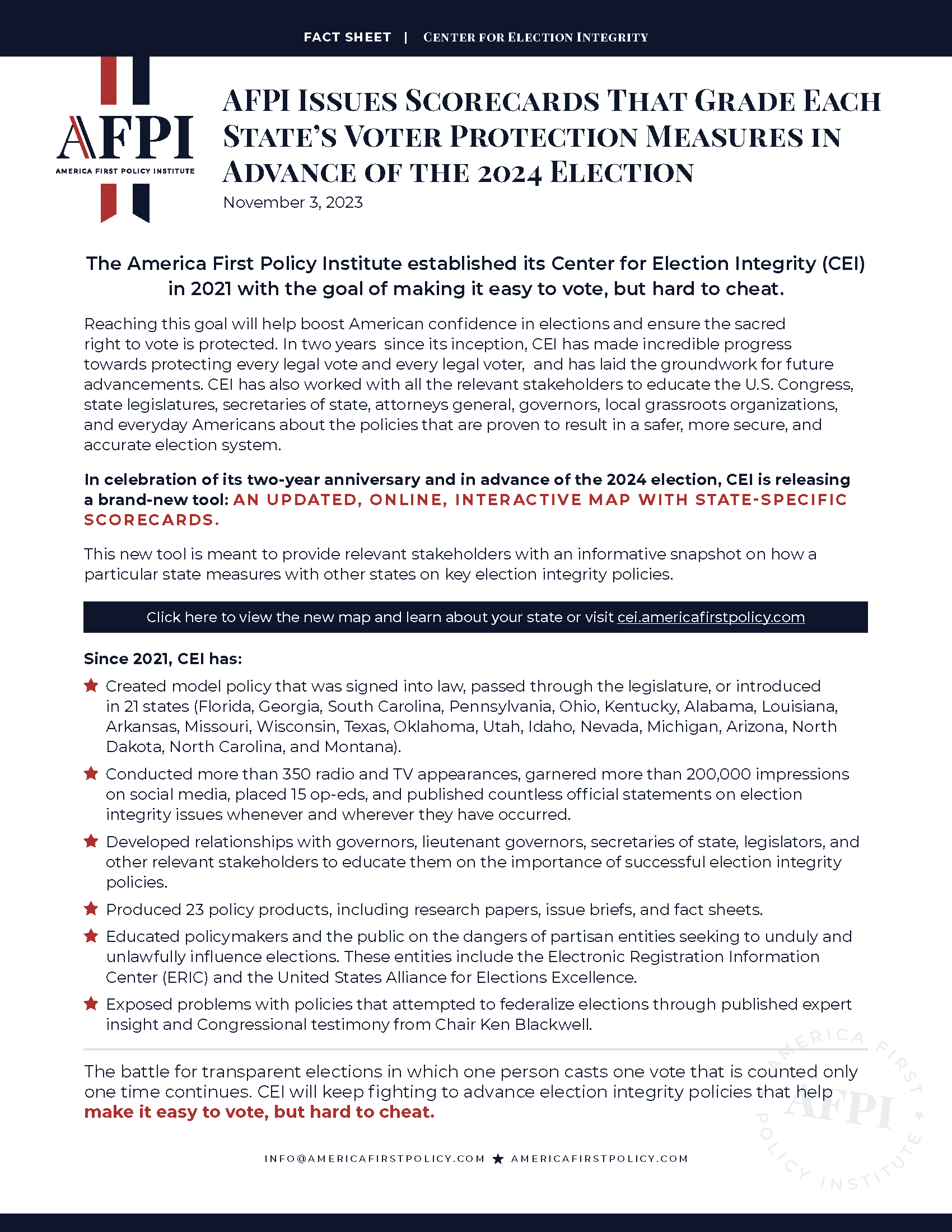 AFPI Issues Scorecards That Grade Each State’s Voter Protection