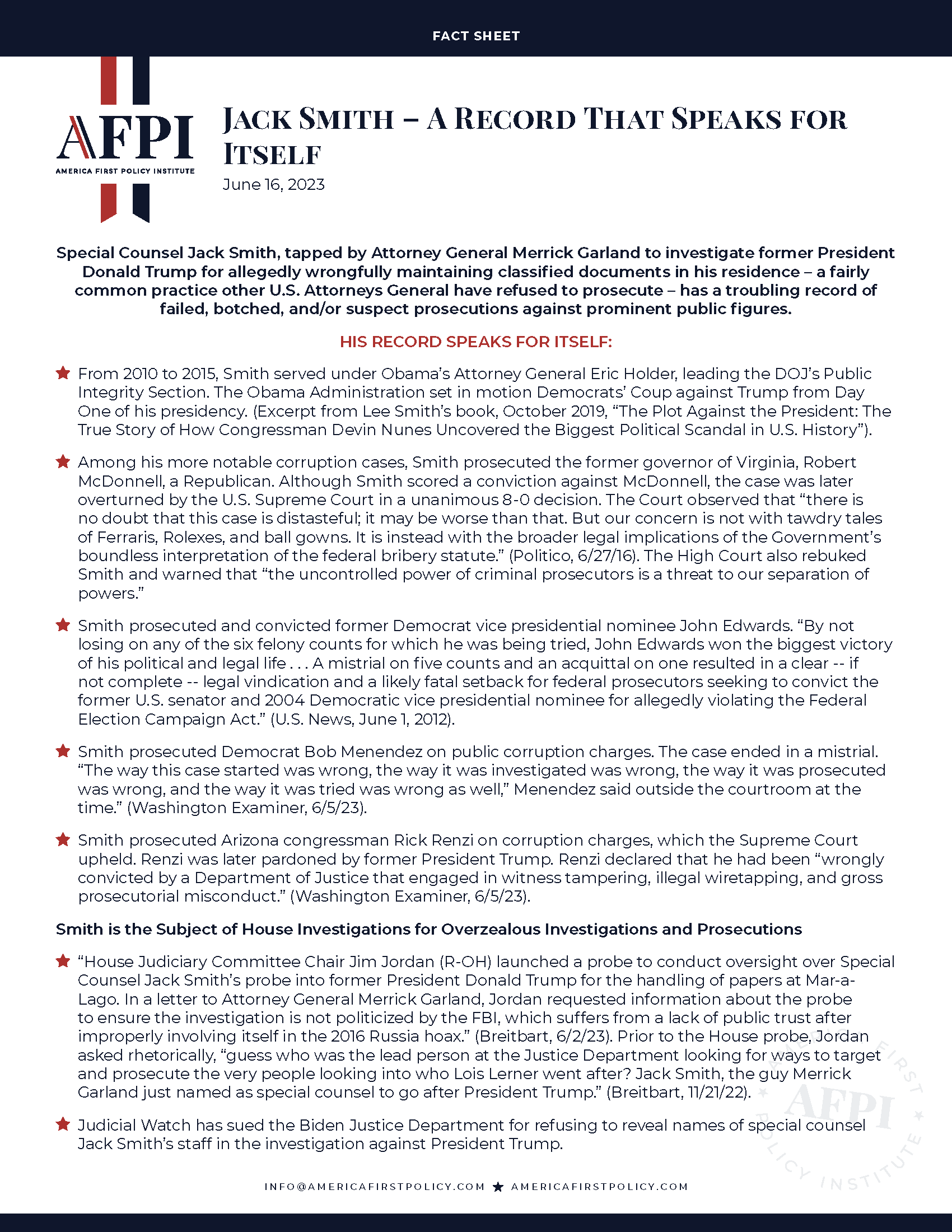 FACT SHEET Jack Smith A Record That Speaks for Itself Issues