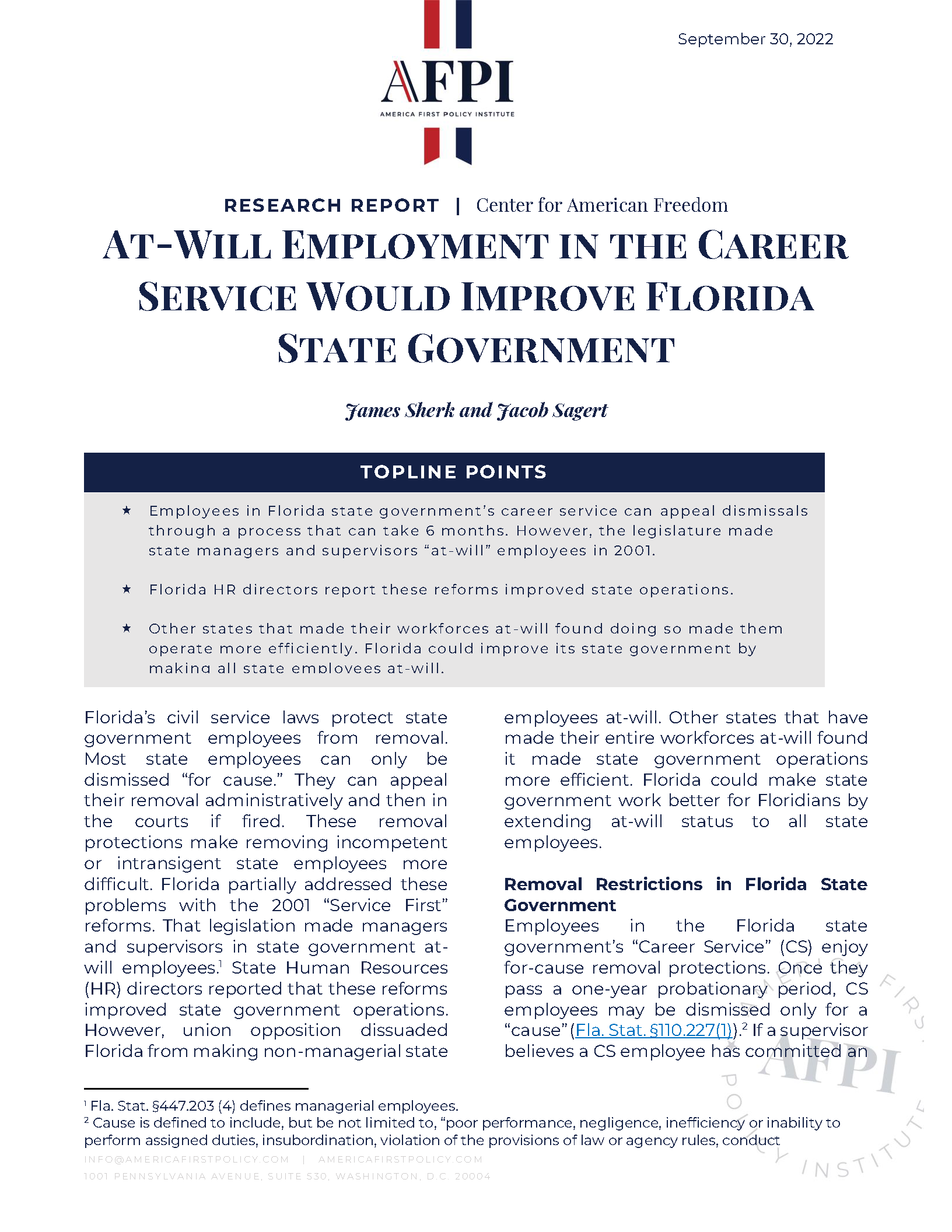 AtWill Employment in the Career Service Would Improve Florida State