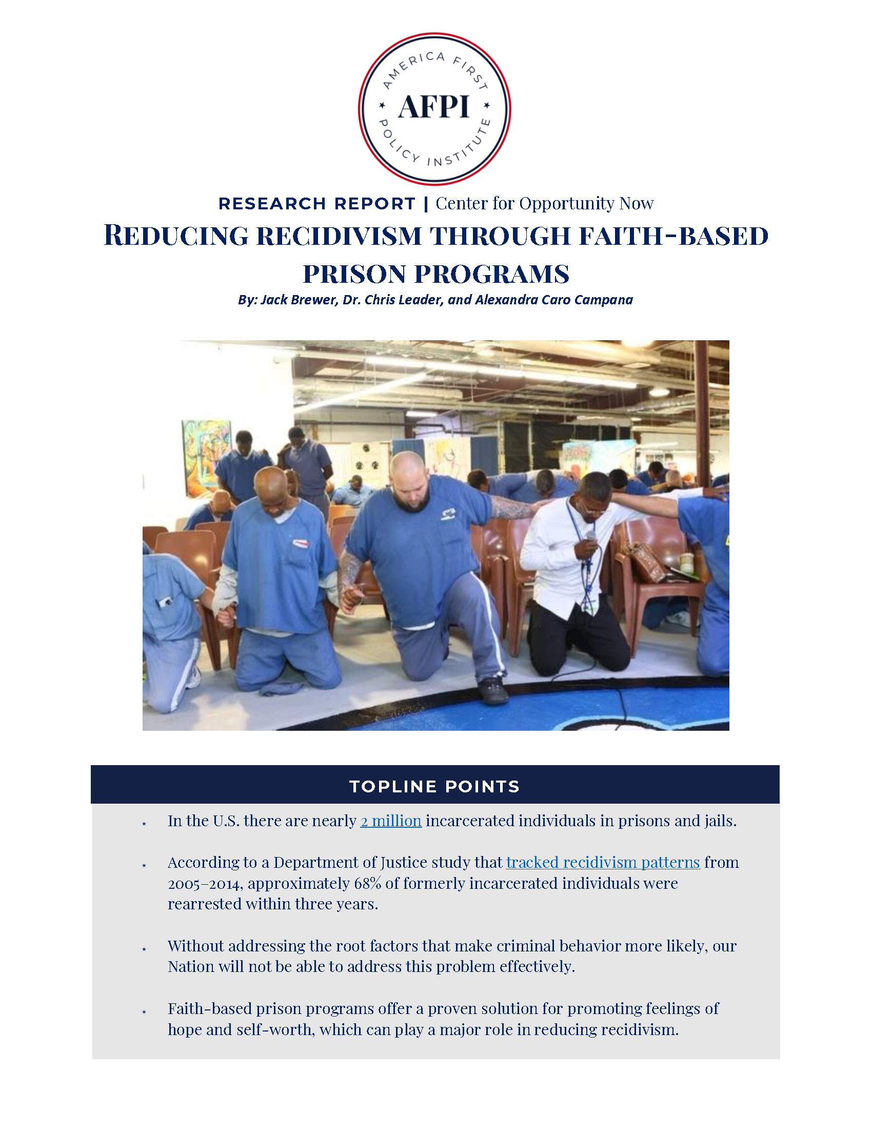 Research Report Reducing Recidivism Through Faith Based Prison Programs Issues 0191