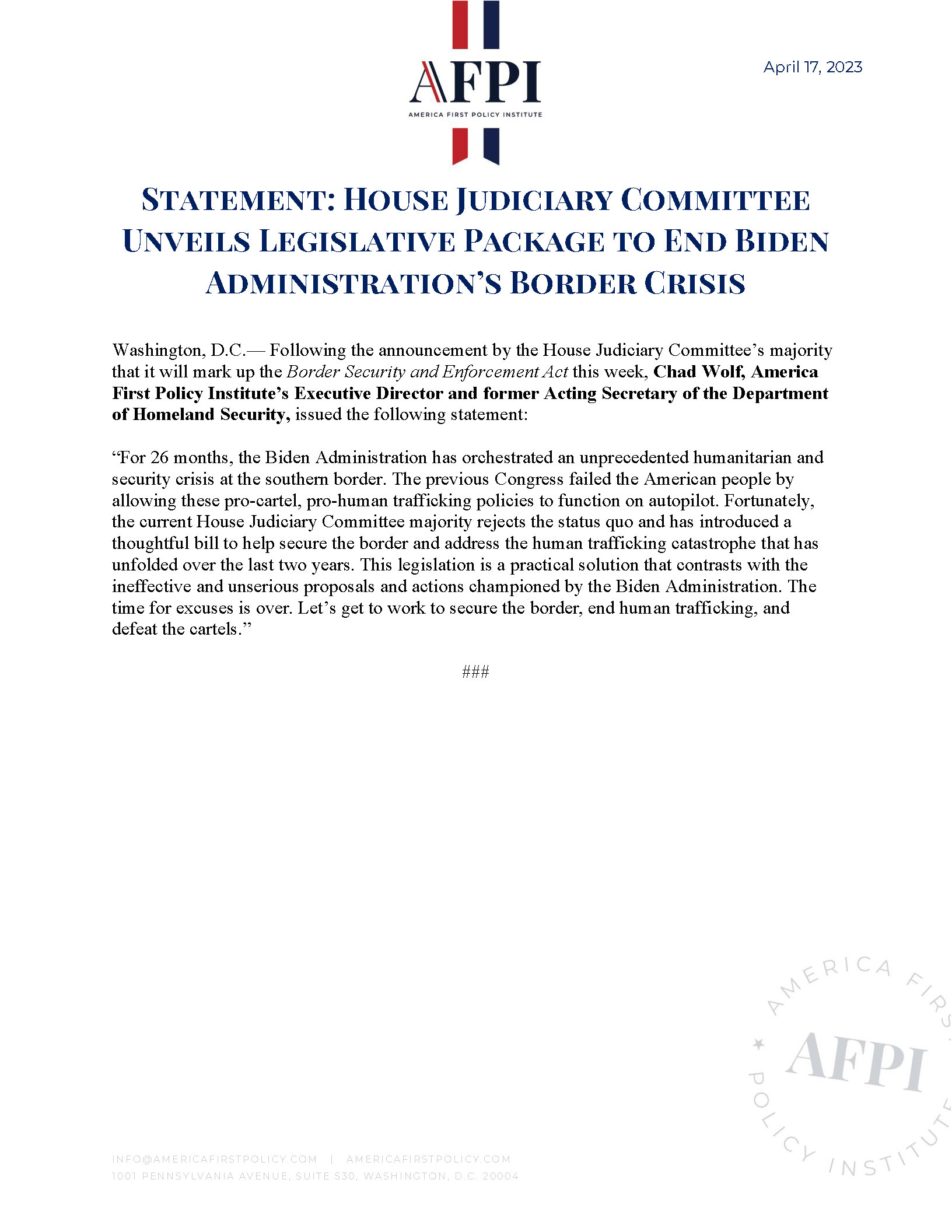 Statement: House Judiciary Committee Unveils Legislative Package to End 