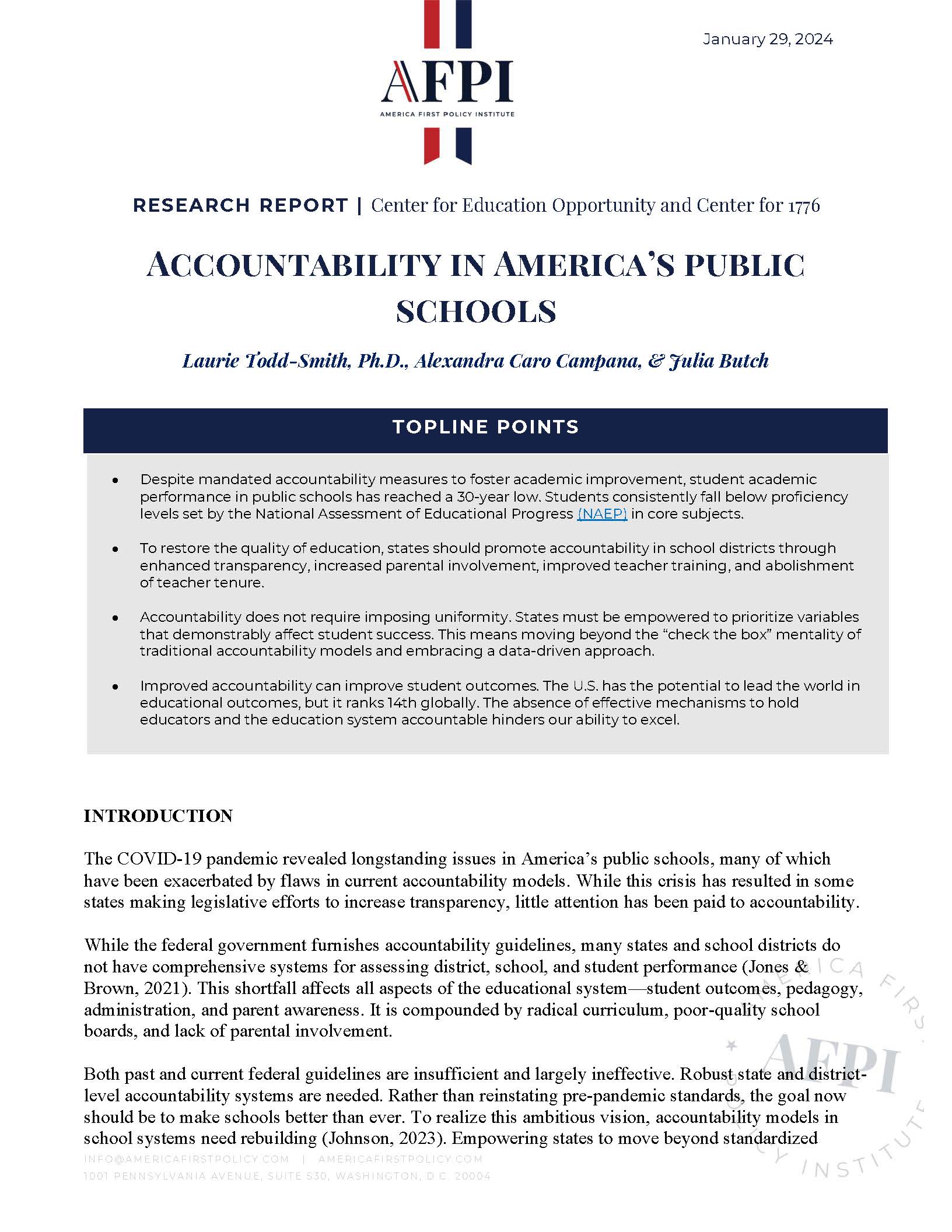 Accountability in America’s Public Schools Research Report